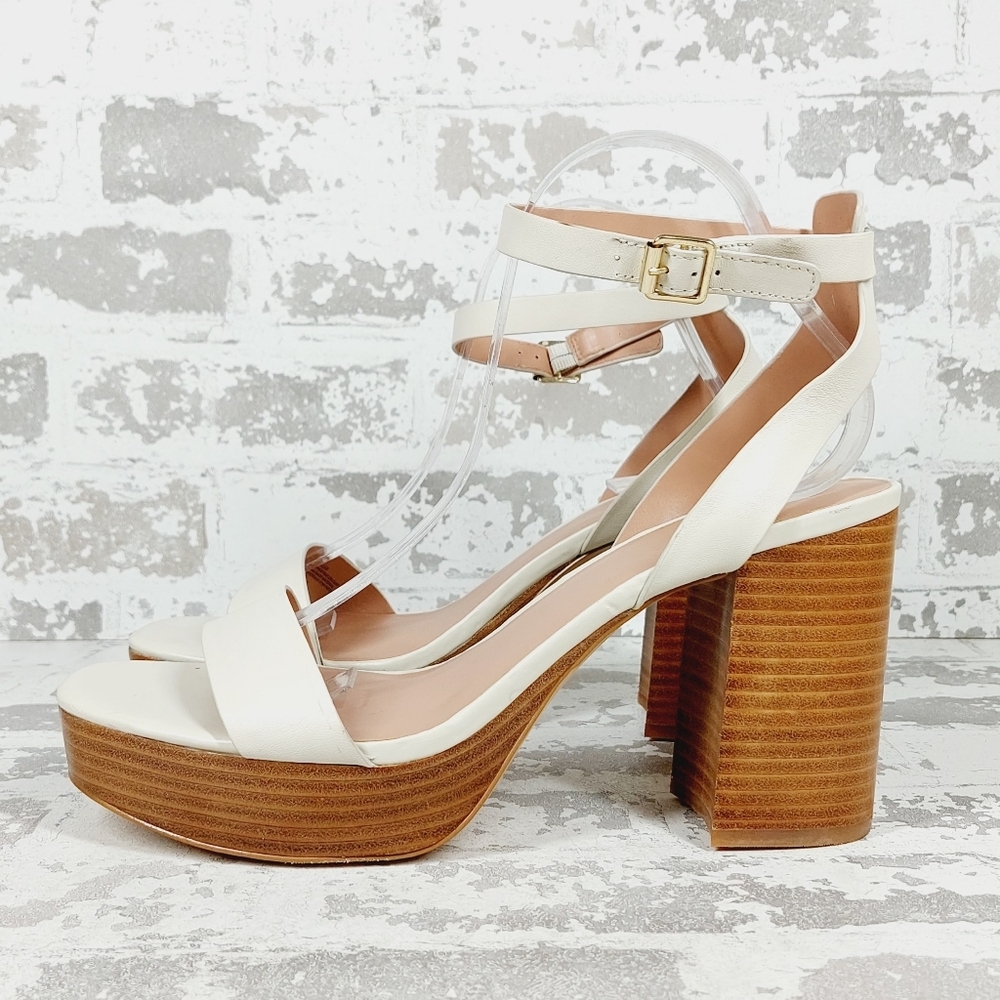 New Nordstrom Anita White Leather Block Heel Ankle Strap Platform Sandals F964